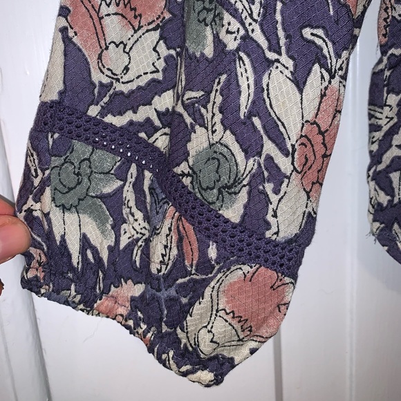 Lucky Brand Floral Crochet Insert Peasant Blouse - Picture 8 of 16